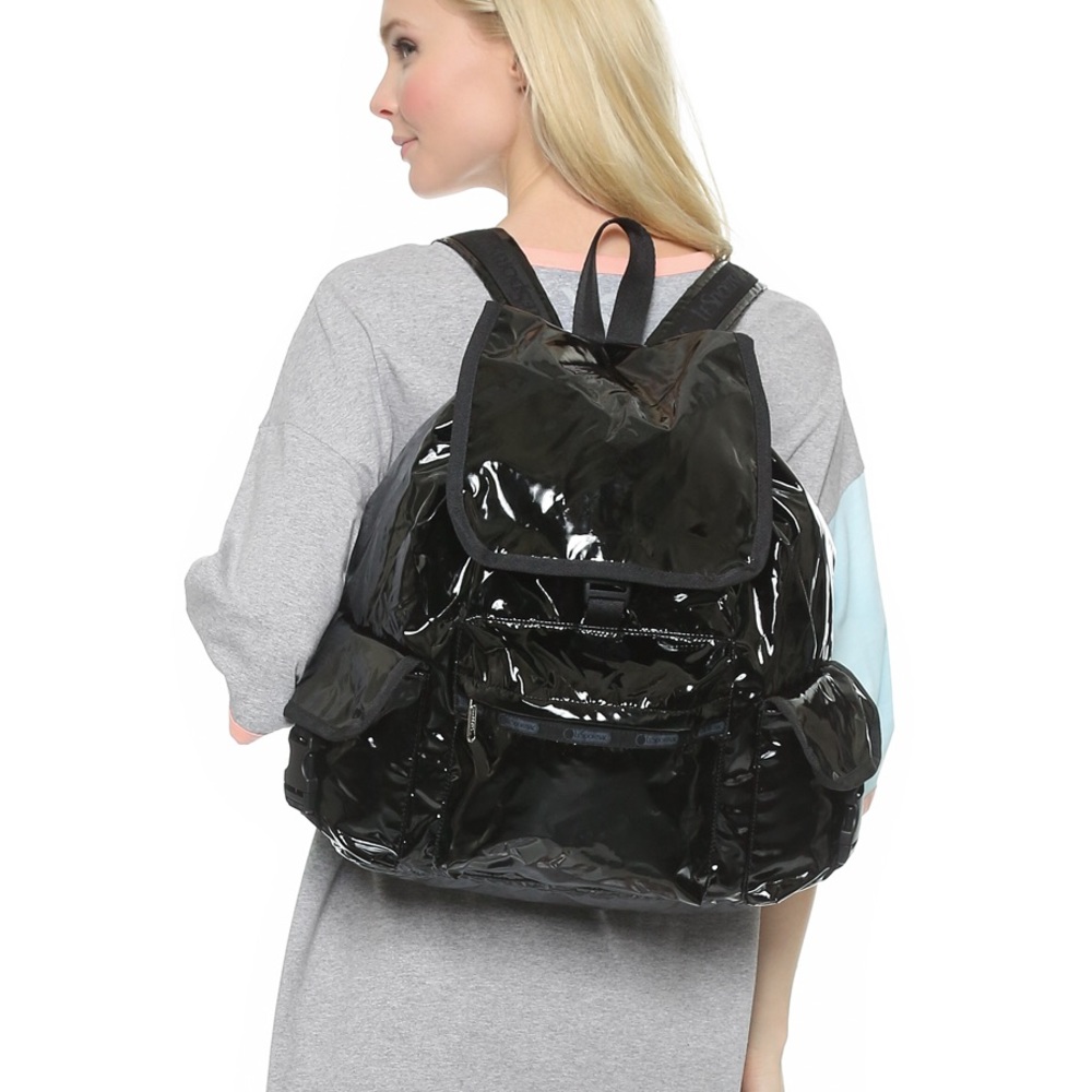 LeSportsac Black Patent Voyager Backpack Large
